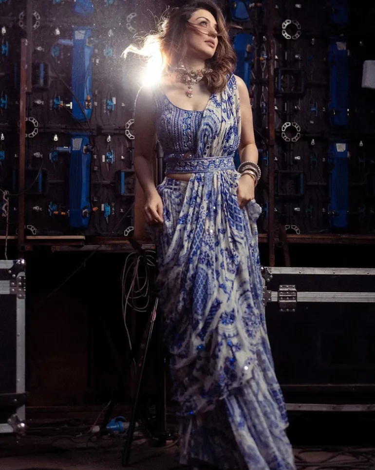 Blue Thikri Print and Highlighted Sari Set