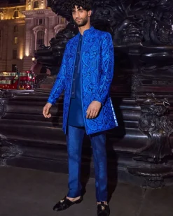 Blue Thread Work Sherwani Set