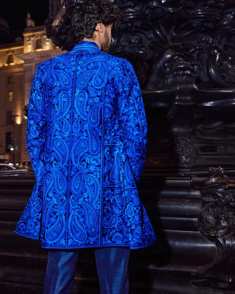 Blue Thread Work Sherwani Set