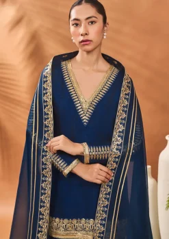 Blue Trikone Sharara Set
