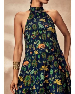 Blue Tropical Rhapsody Halter Neck Tunic Set