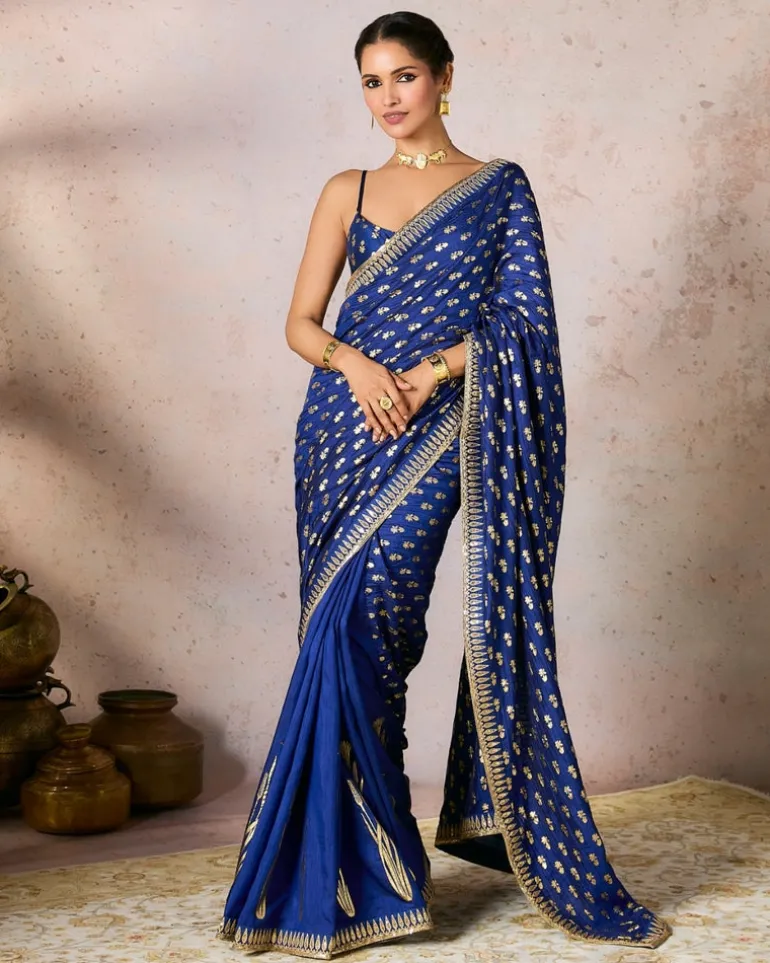 Blue Whispering Lily Crush Sari Set