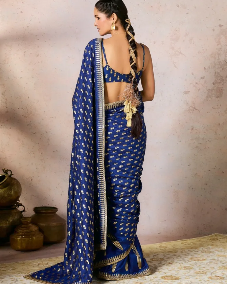 Blue Whispering Lily Crush Sari Set