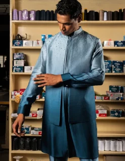 Blue Yaara Open Bandi With Matching Kurta Pajama Set