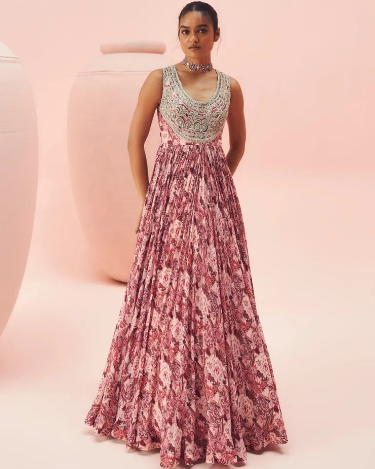Blush Abstract Floral Anarkali
