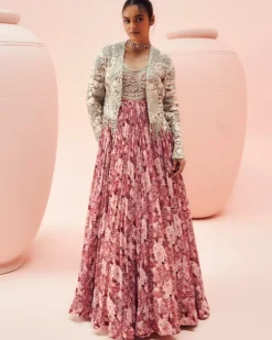 Blush Abstract Floral Anarkali With Short Jacket