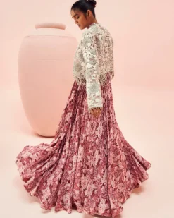 Blush Abstract Floral Anarkali With Short Jacket