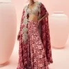 Blush Abstract Floral Flared Pants And Cape Set