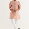 Blush Pink Block Printed Dori Embroidered Kurta Set