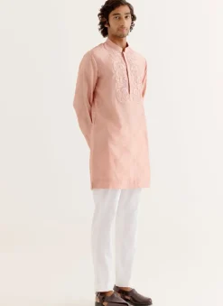 Blush Pink Block Printed Dori Embroidered Kurta Set