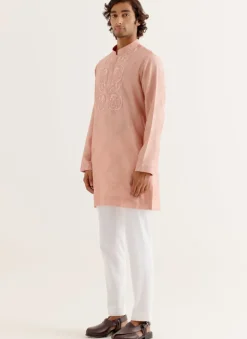 Blush Pink Block Printed Dori Embroidered Kurta Set