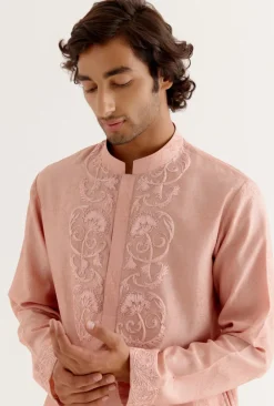 Blush Pink Block Printed Dori Embroidered Kurta Set