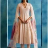 Blush Pink Cotton Silk Blend Hand-Painted Anarkali Set