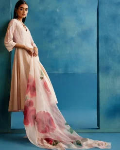 Blush Pink Cotton Silk Blend Hand-Painted Anarkali Set