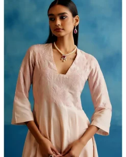 Blush Pink Cotton Silk Blend Hand-Painted Anarkali Set