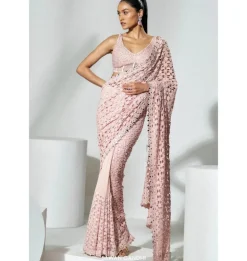 Blush Pink Cutdana Cutwork Sari Set