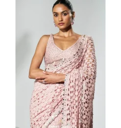 Blush Pink Cutdana Cutwork Sari Set