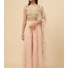 Blush Pink Embroidered Back Tie-Up Choli And Sharara With Dupatta Set