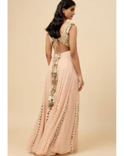 Blush Pink Embroidered Back Tie-Up Choli And Sharara With Dupatta Set
