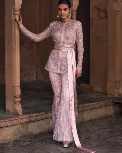 Blush Pink Embroidered Jacket Set