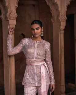 Blush Pink Embroidered Jacket Set