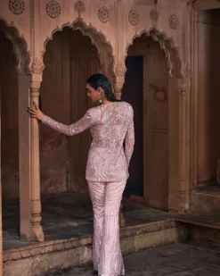 Blush Pink Embroidered Jacket Set