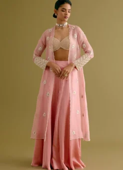 Blush Pink Embroidered Sharara And Jacket Set