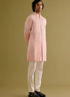 Blush Pink Front-Open Dori Embroidered Kurta Set