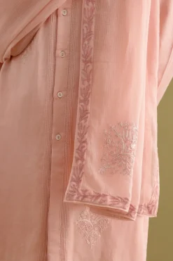 Blush Pink Front-Open Dori Embroidered Kurta Set