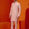 Blush Pink Self Embroidered Chanderi Kurta Set