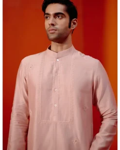 Blush Pink Self Embroidered Chanderi Kurta Set