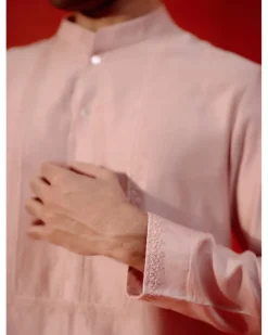 Blush Pink Self Embroidered Chanderi Kurta Set