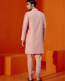 Blush Pink Self Embroidered Chanderi Kurta Set