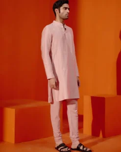 Blush Pink Self Embroidered Chanderi Kurta Set