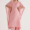 Blush Pink Silk Chanderi Dori Embroidered Kaftan Set