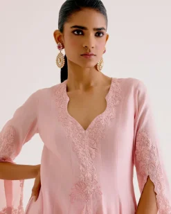 Blush Pink Silk Chanderi Dori Embroidered Anarkali Set