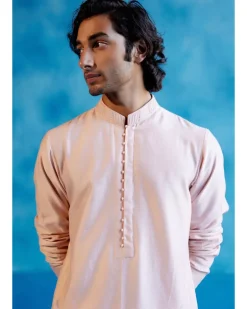 Blush Pink Silk Chanderi Hand-Painted Kurta Set