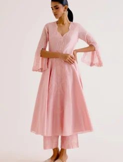 Blush Pink Silk Chanderi Dori Embroidered Anarkali Set