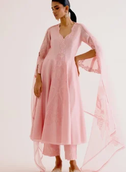Blush Pink Silk Chanderi Dori Embroidered Anarkali Set