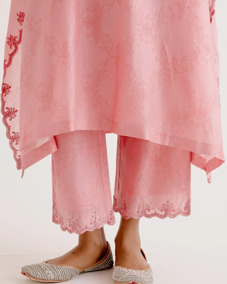 Blush Pink Silk Chanderi Dori Embroidered Kaftan Set