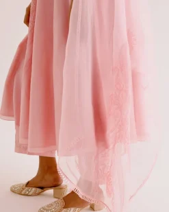 Blush Pink Silk Chanderi Dori Embroidered Anarkali Set