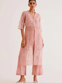 Blush Pink Silk Organza Embroidered Kurta Set