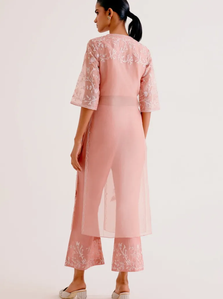 Blush Pink Silk Organza Embroidered Kurta Set