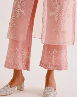Blush Pink Silk Organza Embroidered Kurta Set