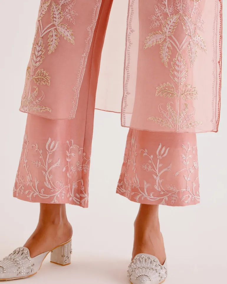 Blush Pink Silk Organza Embroidered Kurta Set