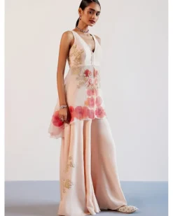 Blush Pink Silk Organza Hand-Painted Embroidered Sharara Set