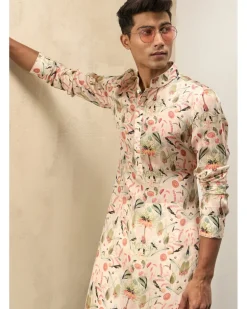 Botanical Peach Printed Kurta Set