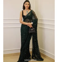 Bottle Green Cutwork Sari Set