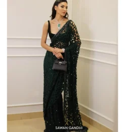 Bottle Green Cutwork Sari Set