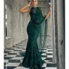 Bottle Green Fishcut Pre-Drape Sari Set